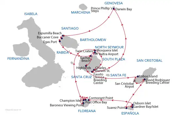 ELITE 7-NIGHT SOUTHERN & CENTRAL GALAPAGOS CRUISE (B) map