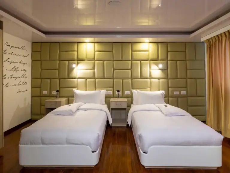PETREL stateroom twin beds front view close up